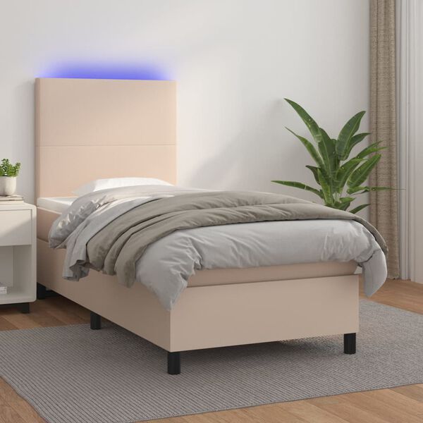 vidaXL Boxspringbett mit Matratze & LED Cappuccino-Braun 90x200cm