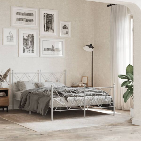 vidaXL Bettgestell mit Kopf- und Fu&szlig;teil Metall Wei&szlig; 140x200 cm