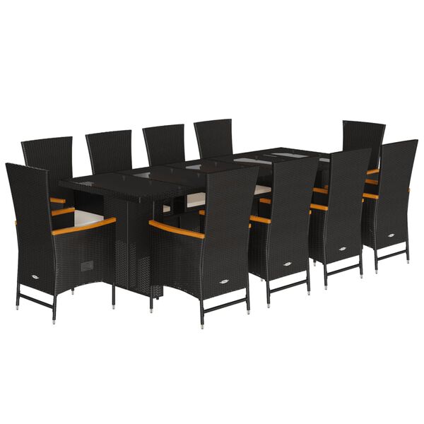 vidaXL 11-tlg. Garten-Essgruppe mit Kissen Schwarz Poly Rattan