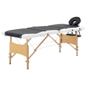 vidaXL Massageliege Klappbar 4-Zonen mit Holzgestell Schwarz und Wei&szlig;