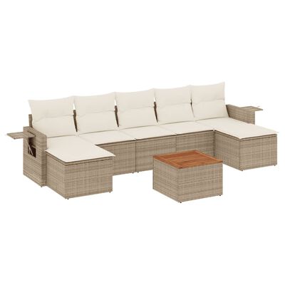 vidaXL 8-tlg. Garten-Sofagarnitur mit Kissen Beige Poly Rattan