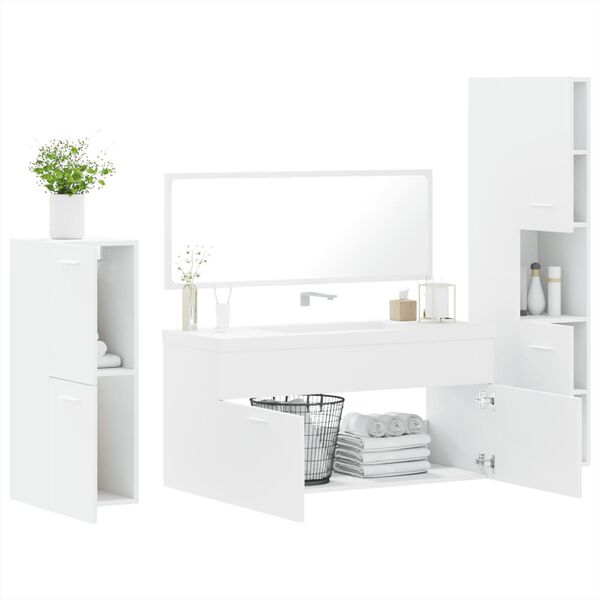 vidaXL 4-tlg. Badm&ouml;bel-Set Wei&szlig; Holzwerkstoff