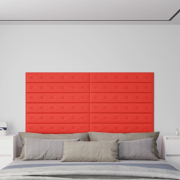 vidaXL Wandpaneele 12 Stk. Rot 90x15 cm Kunstleder 1,62 m&sup2;