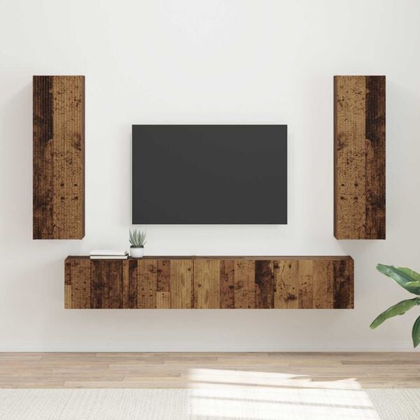 vidaXL TV-Schrankset Wandmontiert 3 pcs Altholz Holzwerkstoff