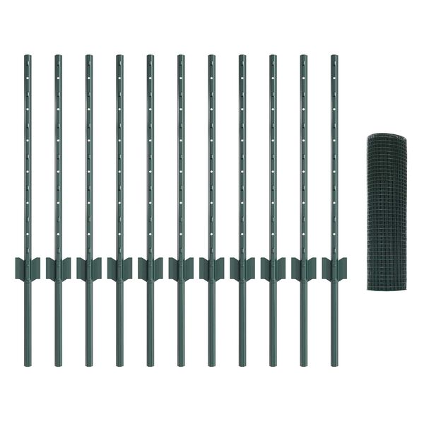 vidaXL Zaun mit Pfosten Gr&uuml;n 0,5 x 25 m Stahl