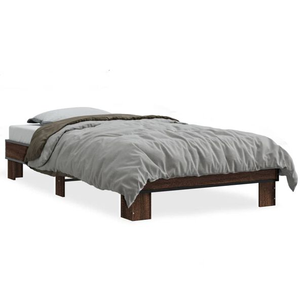 vidaXL Bettgestell Braun Eichen-Optik 75x190 cm Holzwerkstoff Metall