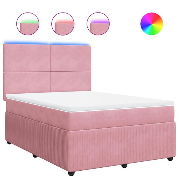 vidaXL Boxspringbett mit Matratze Rosa 140x190 cm Samt