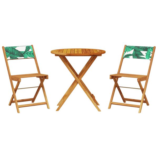 vidaXL 3-tlg. Bistro-Set Blattmuster Stoff und Massivholz