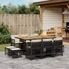 vidaXL 11-tlg. Garten-Essgruppe mit Kissen Schwarz Poly Rattan