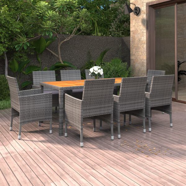 vidaXL 9-tlg. Garten-Essgruppe Poly Rattan Grau