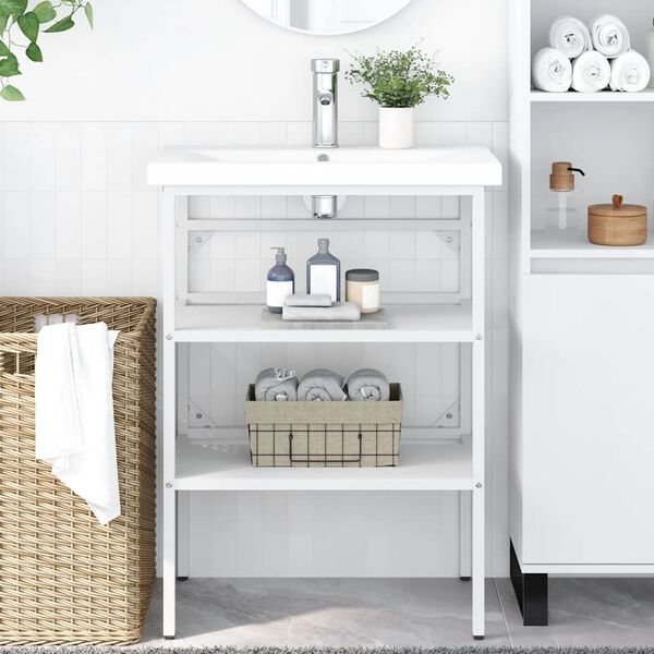 vidaXL Badezimmer Waschtischgestell Wei&szlig; 59x38x83 cm Eisen