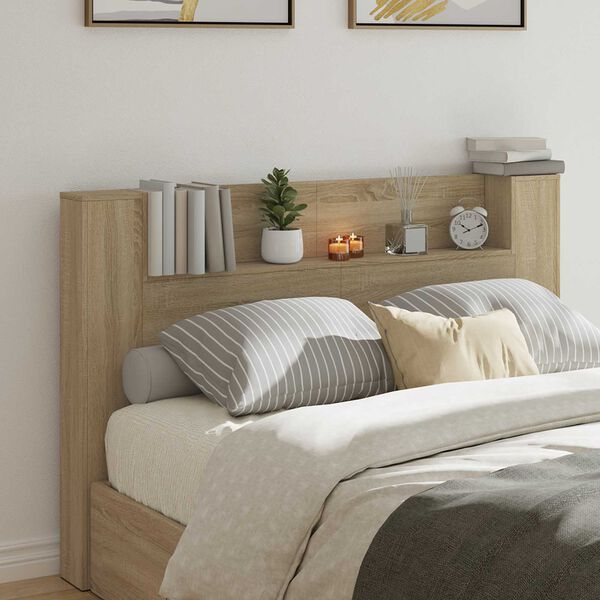 vidaXL Kopfteil-Schrank mit LED mit Regal Sonoma 160 x 16,5 x 103,5 cm