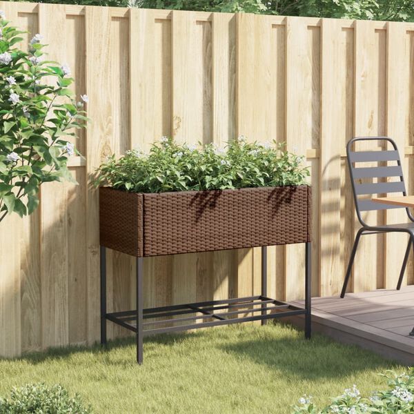 vidaXL Pflanzk&uuml;bel mit Ablage Braun Poly Rattan