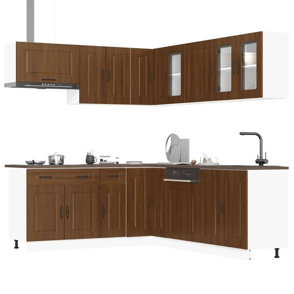 vidaXL 11-tlg. K&uuml;chenschrank-Set Kalmar Braun Eichen-Optik Holzwerkstoff