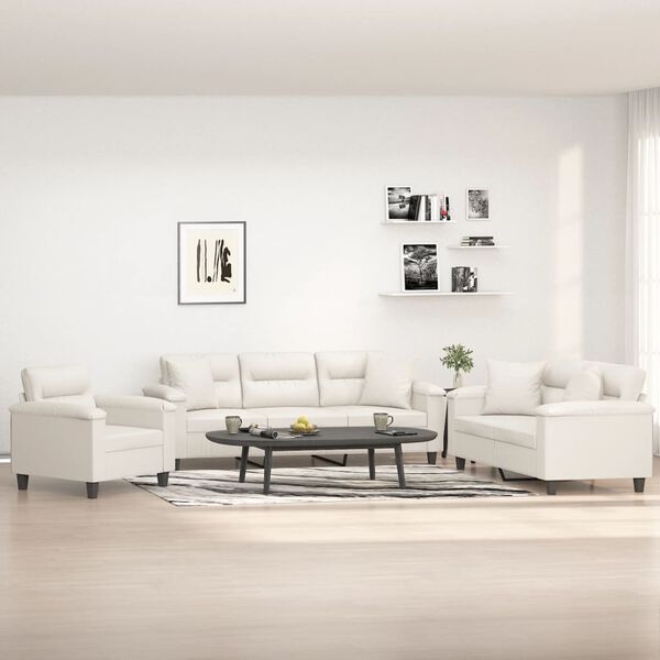 vidaXL 3-tlg. Sofagarnitur mit Kissen Beige Mikrofasergewebe