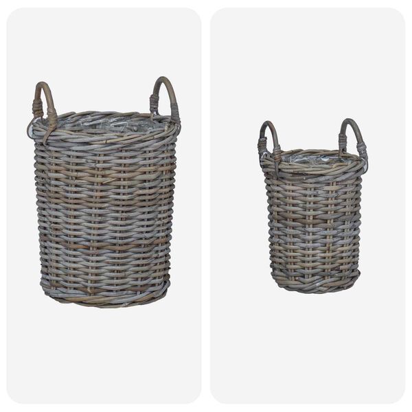 vidaXL Blumentopfkorb mit Speicher 2 pcs Grau Kubu Rattan