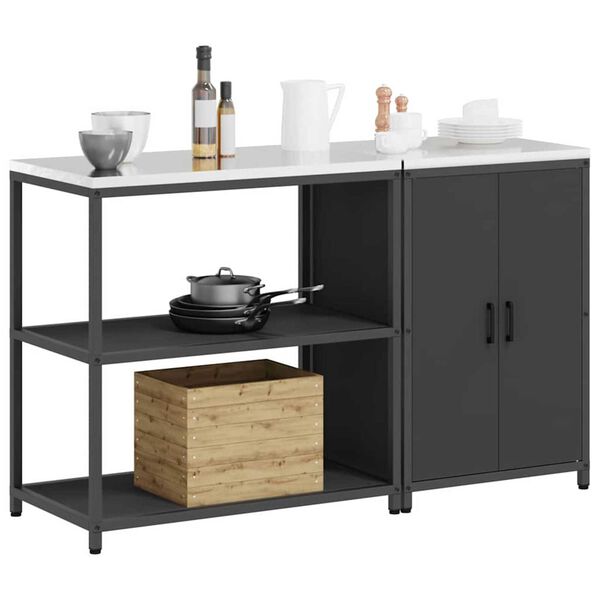 vidaXL Aufbewahrungsset f&uuml;r die K&uuml;che mit Regal mit T&uuml;r 2 pcs Schwarz