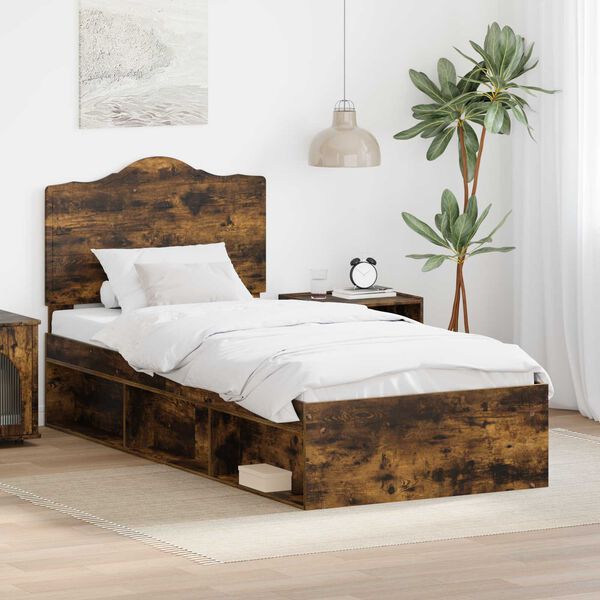 vidaXL Bettrahmen Ger&auml;ucherte Eiche 90 x 190 cm Massives Kiefernholz