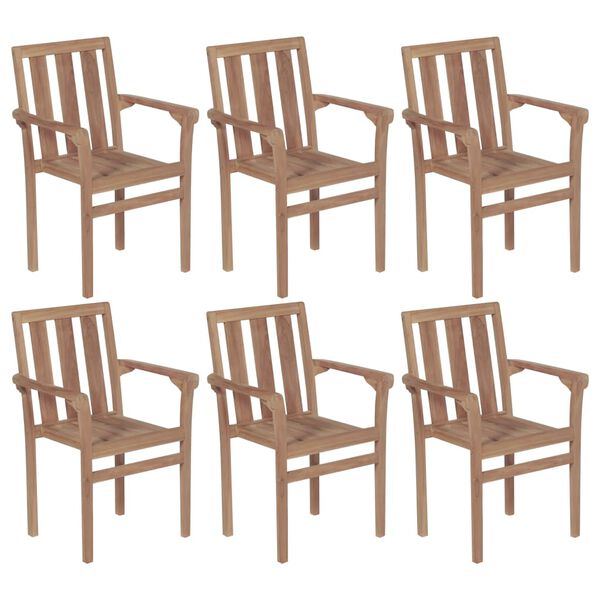 vidaXL Stapelbare Gartenst&uuml;hle mit Kissen 6 Stk. Massivholz Teak