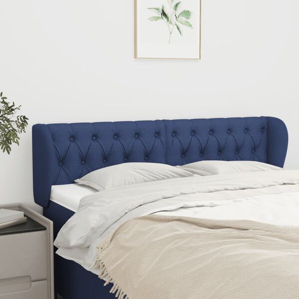 vidaXL Kopfteil mit Ohren Blau 163x23x78/88 cm Stoff