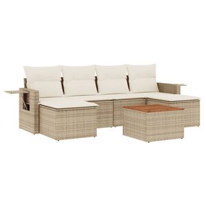 vidaXL 7-tlg. Garten-Sofagarnitur mit Kissen Beige Poly Rattan