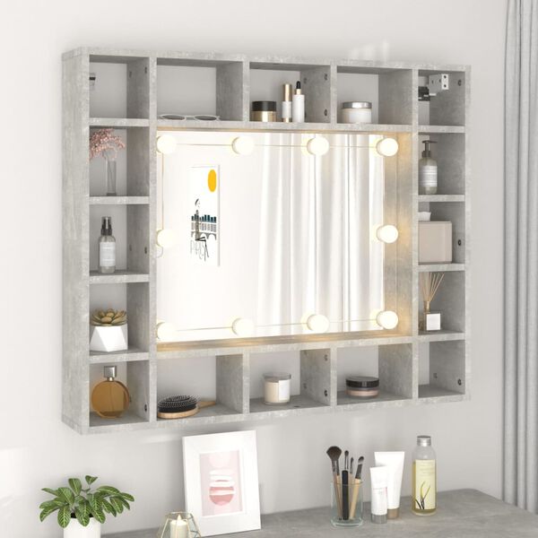 vidaXL Spiegelschrank mit LED Betongrau 91x15x76,5 cm
