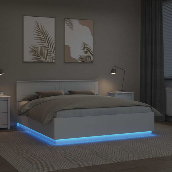 vidaXL Bettrahmen mit LED-Lichtleisten Wei&szlig; 180 x 200 cm Holzwerkstoff