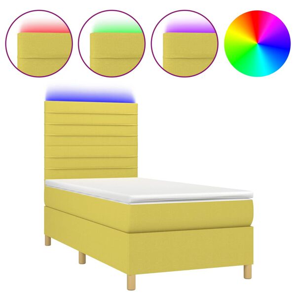 vidaXL Boxspringbett mit Matratze & LED Gr&uuml;n 100x200 cm Stoff