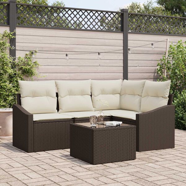 vidaXL Gartensofa-set mit Kissen 5 pcs Braun und Creme Poly-Rattan