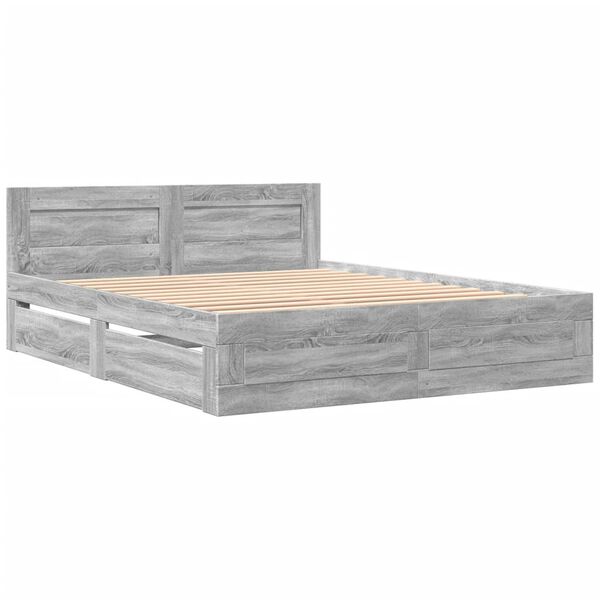 vidaXL Bettgestell mit Kopfteil Grau Sonoma 150x200 cm Holzwerkstoff