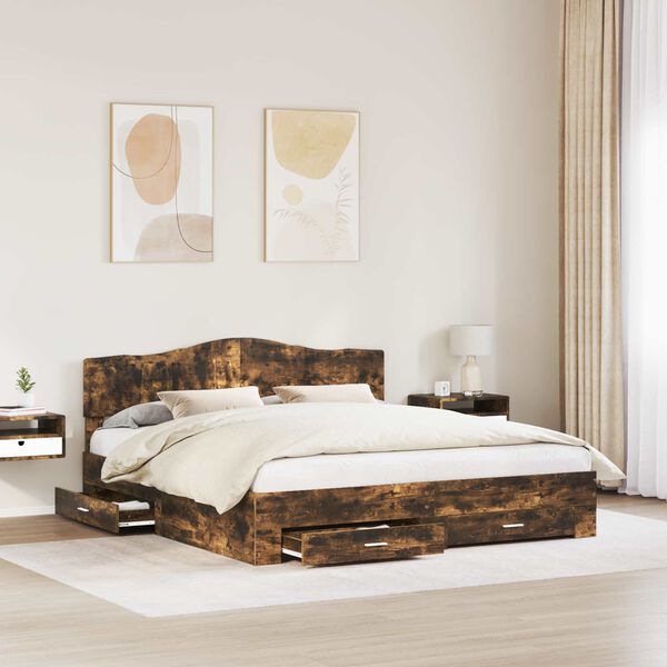 vidaXL Bettrahmen Ger&auml;ucherte Eiche 200 x 200 cm Holzwerkstoff