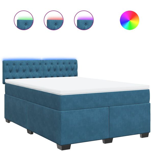vidaXL Boxspringbett mit Matratze Blau 160x200 cm Samt