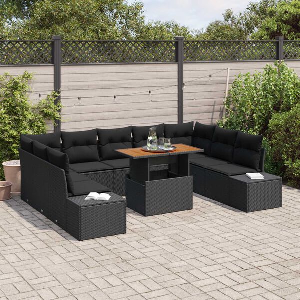 vidaXL Garten-Sofa-Set mit Speicher 10 pcs Schwarz Poly Rattan
