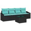 vidaXL Sofa Set mit Kissen 5 pcs Schwarz und T&uuml;rkis Poly Rattan