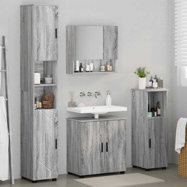 vidaXL Badezimmerm&ouml;bel-Set 4 pcs Graues Sonoma Holzwerkstoff & Metall