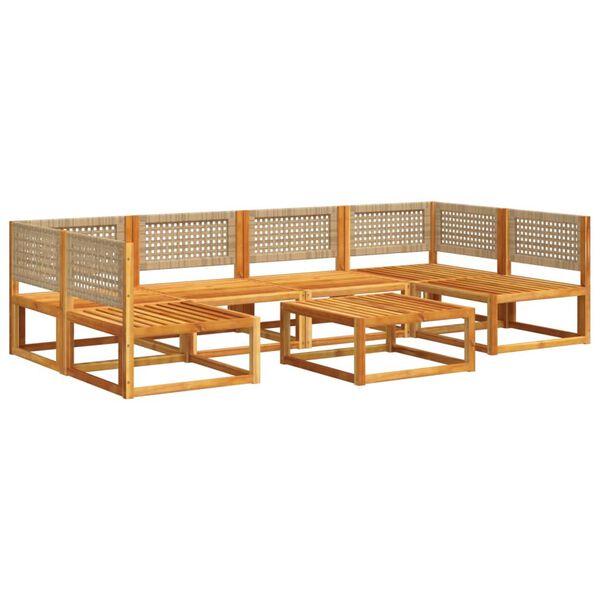 vidaXL 7-tlg. Gartensofa-Set mit Kissen Holz Akazie & Rattan