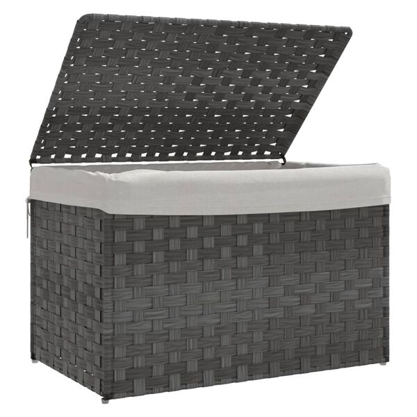 vidaXL W&auml;schekorb mit Deckel Grau 55,5x35x34 cm Poly Rattan