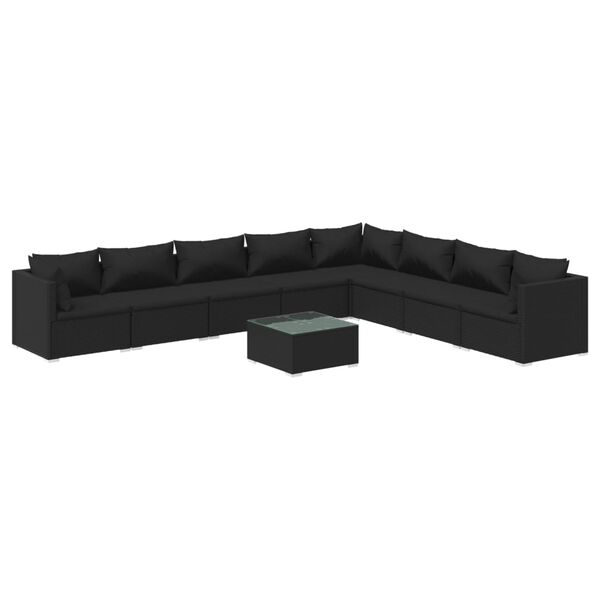 vidaXL 9-tlg. Garten-Lounge-Set mit Kissen Poly Rattan Schwarz