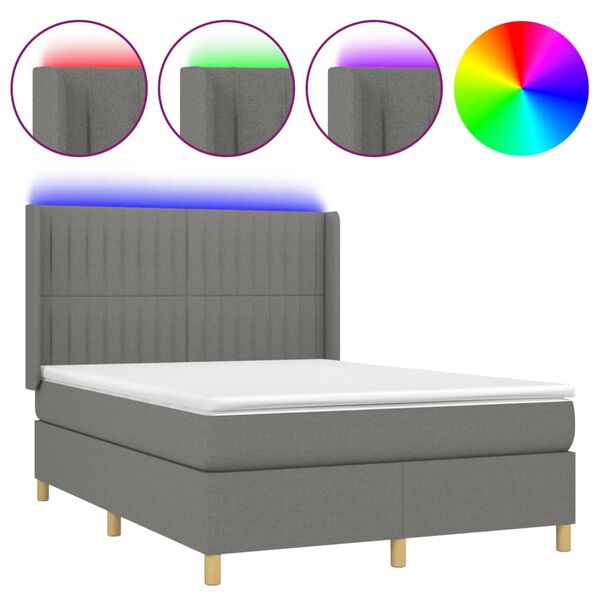 vidaXL Boxspringbett mit Matratze & LED Dunkelgrau 140x190 cm Stoff