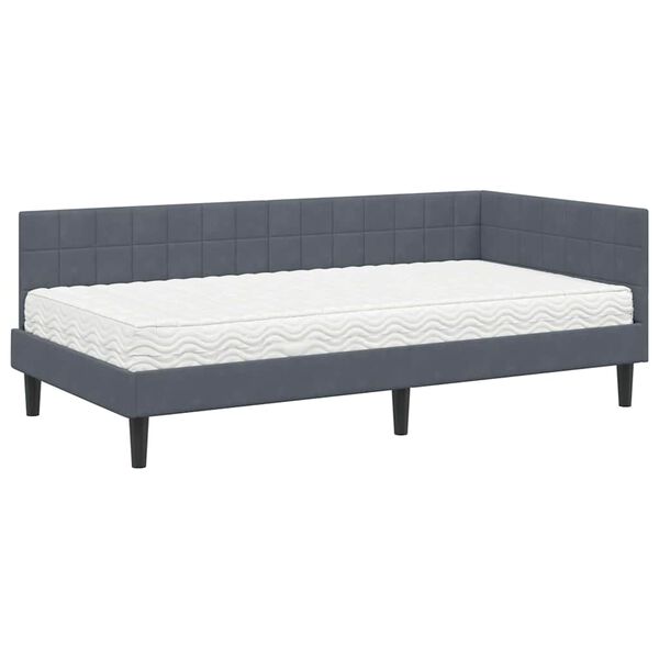 vidaXL Eckbettgestell mit Matratze mit Kopfteil 2 pcs Grau Samt