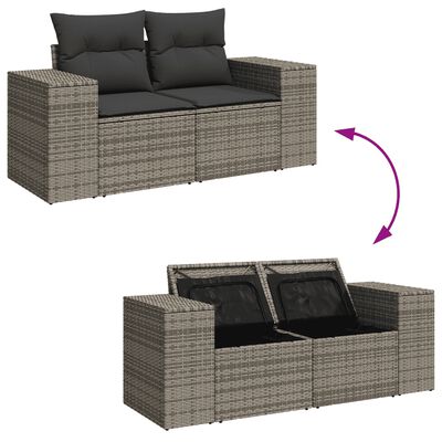 vidaXL 11-tlg. Garten-Sofagarnitur mit Kissen Grau Poly Rattan