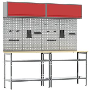 vidaXL Werkbank-Set 8 Stk. Rot und Grau Pulverbeschichteter Stahl
