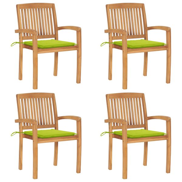 vidaXL Stapelbare Gartenst&uuml;hle mit Kissen 4 Stk. Massivholz Teak