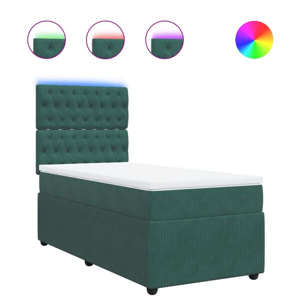 vidaXL Boxspringbett mit Matratze Dunkelgr&uuml;n 90x190 cm Samt