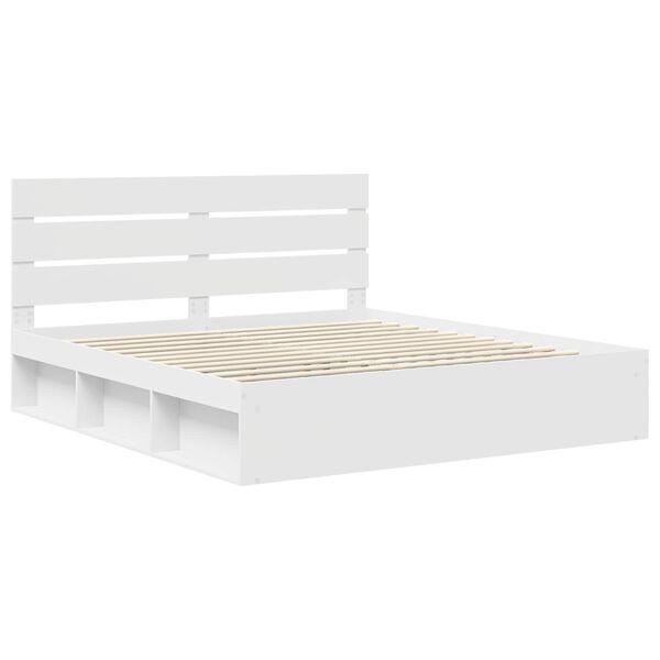 vidaXL Bettrahmen mit Kopfteil Wei&szlig; 200 x 200 cm Massives Kiefernholz