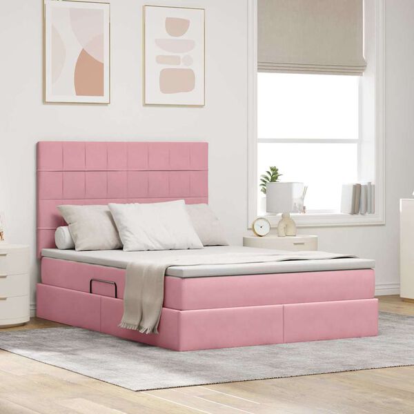 vidaXL Aufbewahrungsbett mit Matratze Rosa 140 x 190 cm Samt