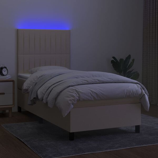vidaXL Boxspringbett mit Matratze & LED Creme 90x190 cm Stoff