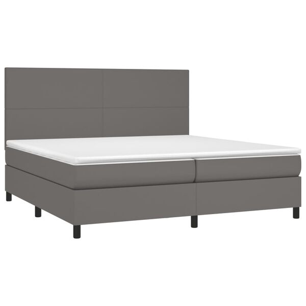 vidaXL Boxspringbett mit Matratze & LED Grau 200x200 cm Kunstleder