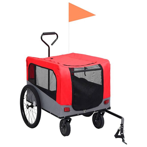 vidaXL 2-in-1 Fahrradanhänger für Hunde und Buggy Rot und Grau