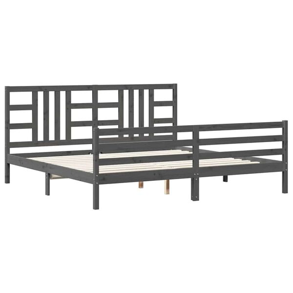 vidaXL Massivholzbett mit Kopfteil Grau 200x200 cm